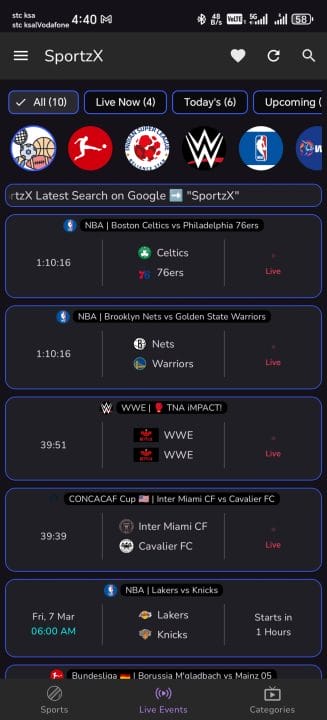 تحميل تطبيق SportzX Live TV مهكر للاندرويد Apk أخر إصدار 2026 مجانا تحميل تطبيق SportzX Live TV مهكر للاندرويد Apk أخر إصدار 2026 مجانا