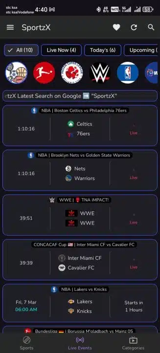 تحميل تطبيق SportzX Live TV مهكر Apk بدون إعلانات للاندرويد أخر إصدار 2026 مجانا تحميل تطبيق SportzX Live TV مهكر Apk بدون إعلانات للاندرويد أخر إصدار 2026 مجانا